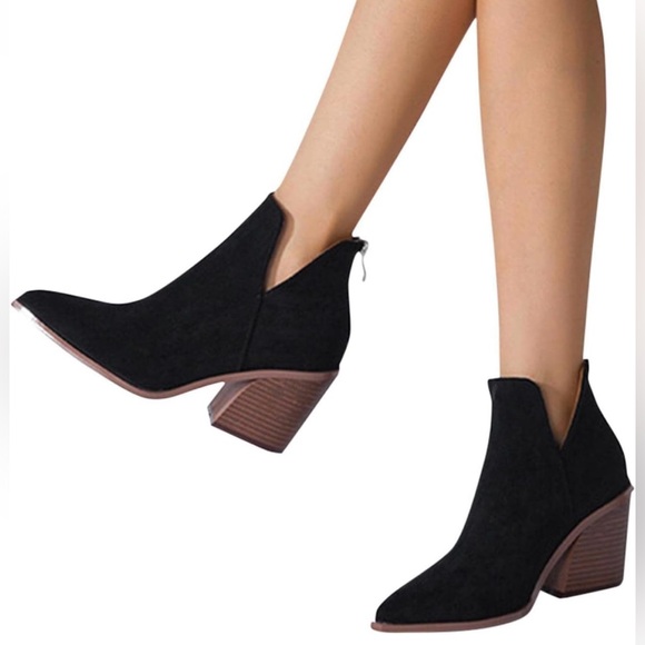 Kathemoi Shoes - Kathemoi Women's Ankle Chunky Stacked Heel Slip On Pointed Toe Boots Size 5.5